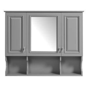 English Elm 35'' Modern Wall-Mounted Medicine Cabinet with Mirror, Hidden Storage and Open Shelves for Bath Gray N710P209443E