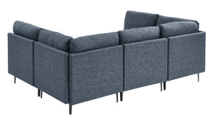 English Elm Linen Upholstered Modular Sectional Sofa with Tall Black Metal Legs for Living Room Dark Blue B2748S00125