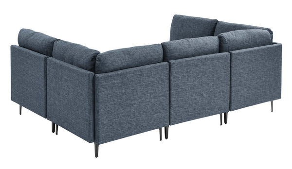 English Elm Linen Upholstered Modular Sectional Sofa with Tall Black Metal Legs for Living Room Dark Blue B2748S00125