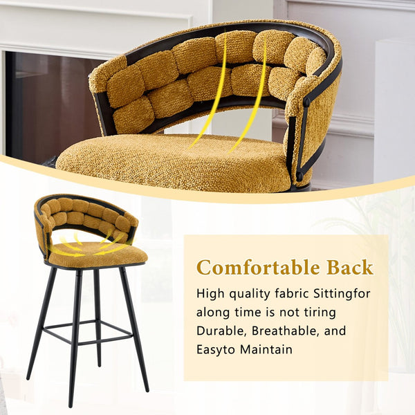 English Elm Set of 2 Chenille Upholstered Counter Stools with Iron Legs for Kitchen Islands Black,Yellow W3875P370852