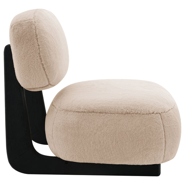 English Elm Phia Camel Upholstered Armless Accent Chair With Legless Low Profile Faux Fur Oval Back Cozy Design B062P299846