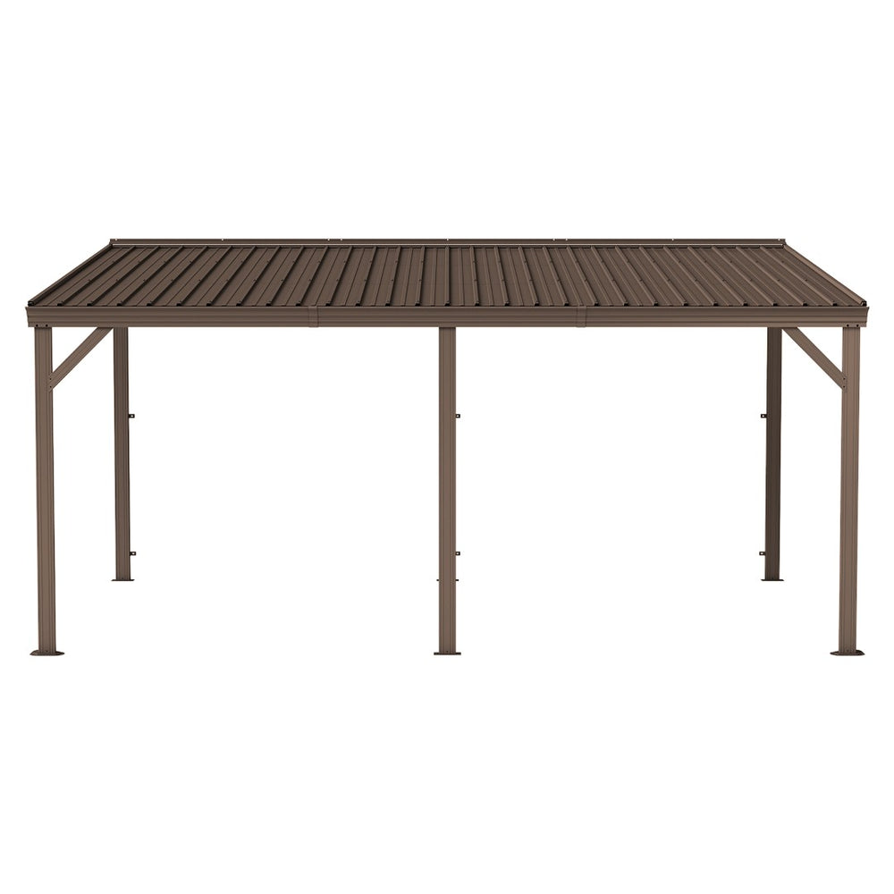English Elm 10'x16' Wall Mounted Hardtop Gazebo Galvanized Steel Roof Patio Lean to Canopy Brown W1859S00222