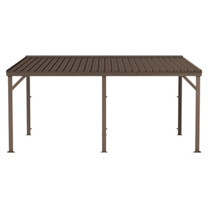 English Elm 10'x16' Wall Mounted Hardtop Gazebo Galvanized Steel Roof Patio Lean to Canopy Brown W1859S00222