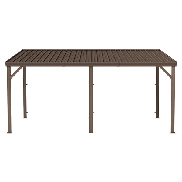 English Elm 10'x16' Wall Mounted Hardtop Gazebo Galvanized Steel Roof Patio Lean to Canopy Brown W1859S00222
