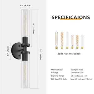 English Elm Wall Matte Modern Sconces Set of 2 for Bathroom Mirror & Hallway — Clear Glass LED Hardwired Surface Mount Black W1340P356898