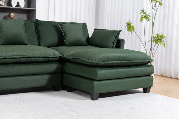 English Elm Modern Chenille Sectional Sofa with Ottoman Modular Layout for Spacious Living Rooms Antique Green W2530S00019