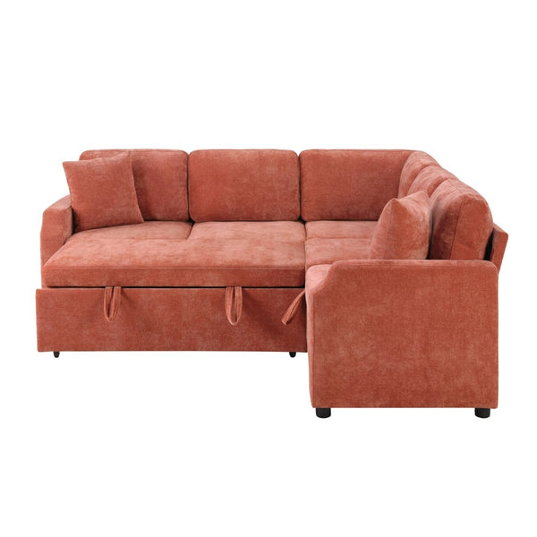 English Elm Sectional Sofa Bed - Stylish L-Shaped 81.9" Sleeper Sofa With Hidden Storage & Cozy Orange Chenille N719S002070G-GIGA