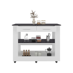 English Elm Cala Compact Kitchen Island with Two Drawers, Open Shelves & White Walnut Top for Small Kitchens B070P363801