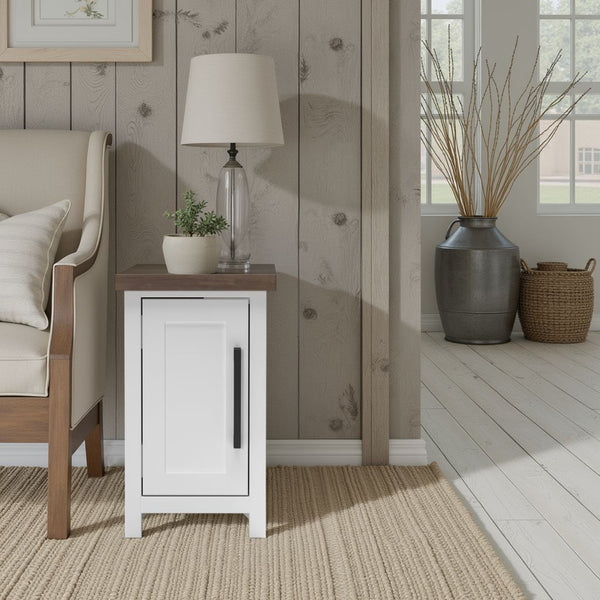 English Elm 14 inch Chairside Table with Two-Tone Farmhouse Charm, Fully Assembled, Bronze Hardware Ready White B108131545