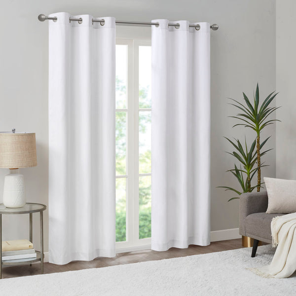 JLA Home Madison Park - Basketweave Room-Darkening Curtain Panel Pair with Thermal Foam Backing, Grommets, OEKO-TEX Safe White MP40-7924