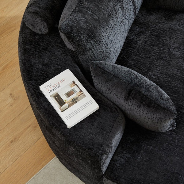 English Elm 55''l 55'l Chenille Swivel Lounge Chair Plush Foam Fill 360 Rotation Modern Living Room Black W834S00642