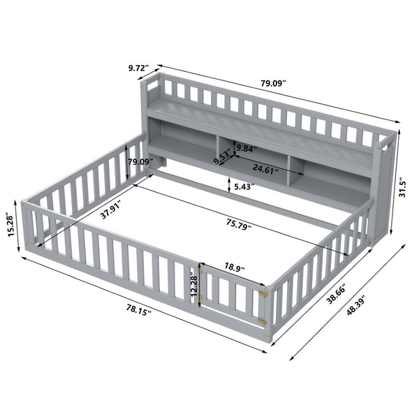 English Elm Twinhouse-sf-gy Solid Wood House Frame Floor Bed for Kids Cozy Low Profile W308P292335