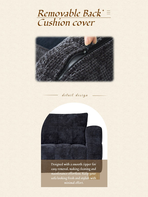 English Elm FX-P54-BK Plush Chenille Sofa with Metallic Legs, Subtle Glamour, Durable Velvet Feel for Living Room Black W576S00169