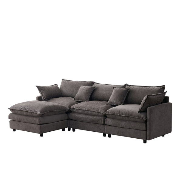 English Elm 105" L-shaped Chenille Sectional with Ottoman Pocket Spring Living Room Sofa Grey W1097S00228