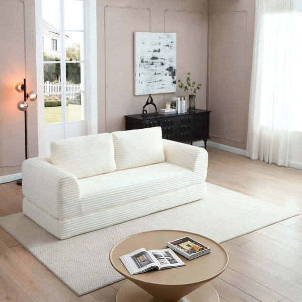 English Elm 2-in-1 Corduroy Futon Sofa Sleeper with Foam Fill and Modular Floor Profile Beige W1117P417292