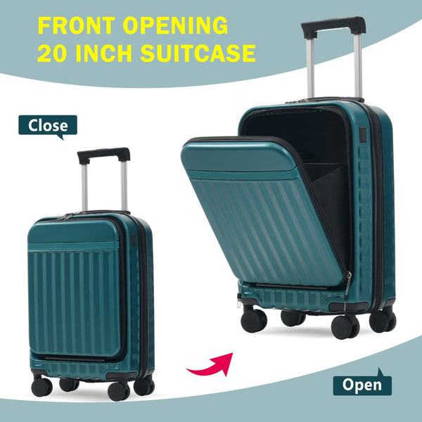 English Elm Front Access Hardside 3 Piece Travel Set with Usb Port Spinner Wheels and Tsa Lock Dark Green N732P326130F