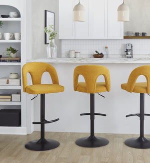 English Elm Adjustable Swivel Barstools Set of 2 Bold Yellow Fabric Matte Black Metal Frame B202S01952