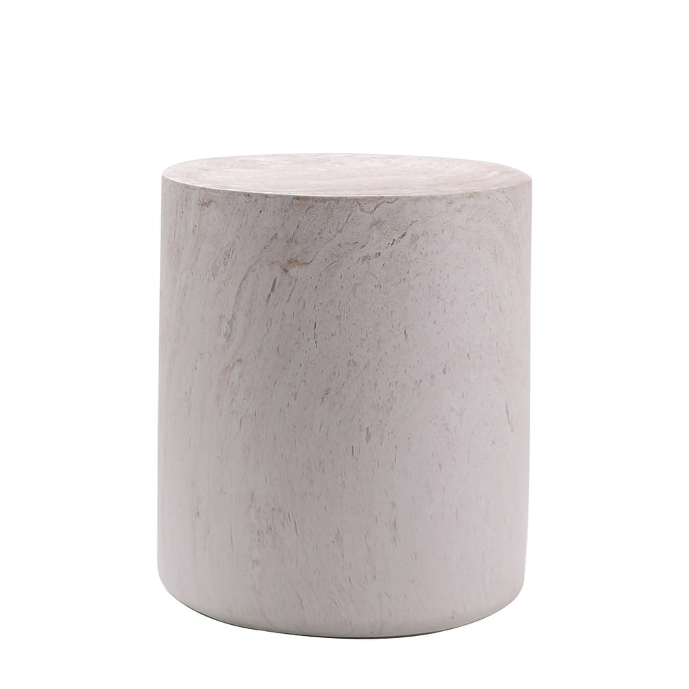 English Elm Light Travertine Drum End Table Magnesium Oxide Round Accent for Sofa or Bedroom W5351P456870