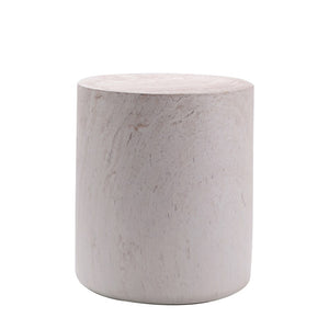 English Elm Light Travertine Drum End Table Magnesium Oxide Round Accent for Sofa or Bedroom W5351P456870