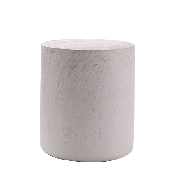 English Elm Light Travertine Drum End Table Magnesium Oxide Round Accent for Sofa or Bedroom W5351P456870