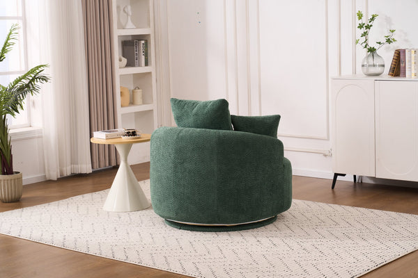 English Elm 360° Swivel Chair upholstered barrel accent chair with plush high-resilience foam and pillows for comfort Antique Green W2231P264471