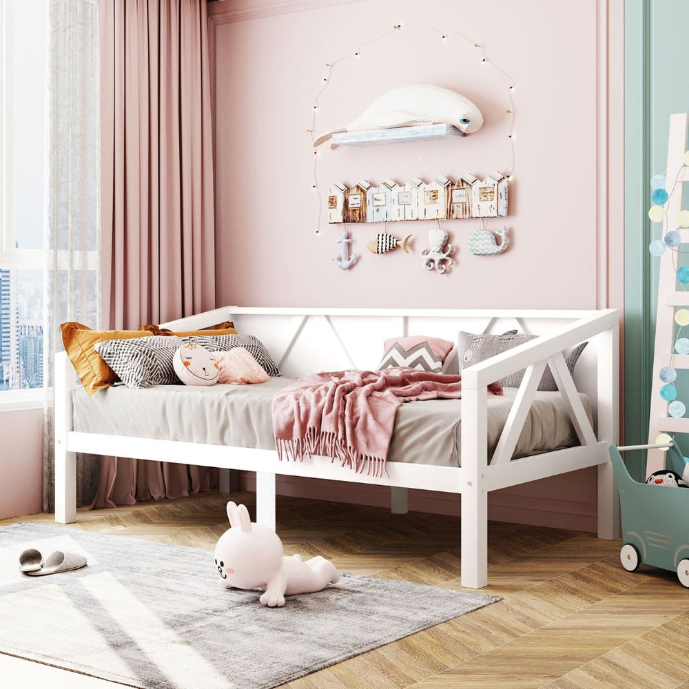 English Elm Twin Daybed Frame Solid Pine Sofa Bed for Guest Room Studio or Teen Bedroom White N708P266719K