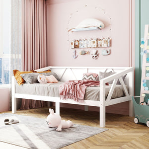 English Elm Twin Daybed Frame Solid Pine Sofa Bed for Guest Room Studio or Teen Bedroom White N708P266719K