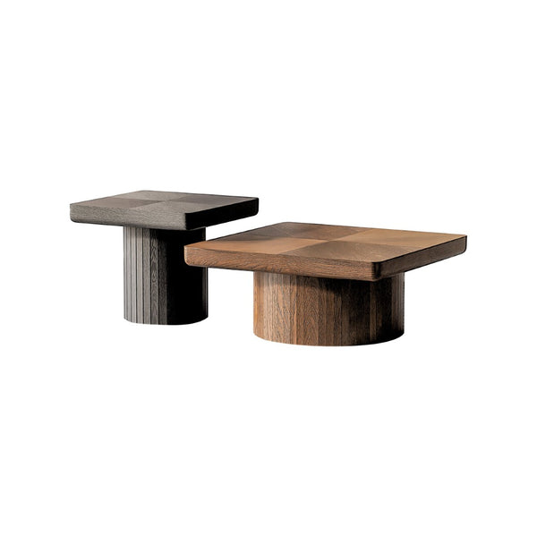 English Elm Modern Parquet Wood Nesting Coffee Tables Sculptural Fluted Pedestal Living Room Set Black + Dark Walnut W1435S00032