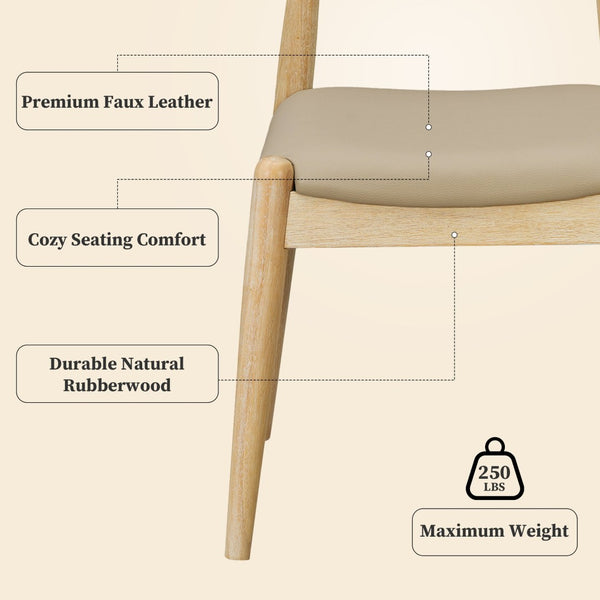 English Elm [video] Rubberwood Dining Chairs Set of 2 Faux Leather Ergonomic Retro Splayed Leg Design Light Grey+Natural N759P386879E