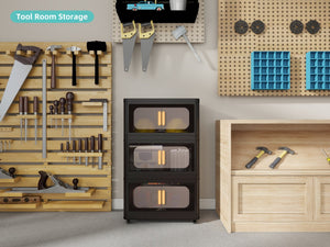 English Elm Black,20" Versatile 5-Tier Folding Storage Cabinet With Wheels, Magnetic Door For Easy Access & Organization W2873P239385