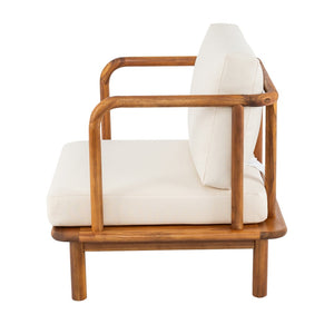English Elm Canape Solid Acacia Wood Outdoor Conversation Set Sculptural Teak Finish Patio Seating N773OC00090T
