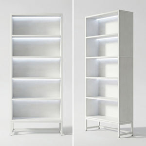 English Elm Tall Five Tier Bookcase with Led Shelf Lighting White Mdf Frame Living Room Display W3204P454083