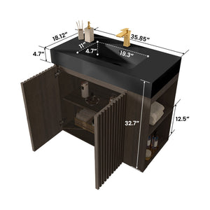 English Elm Galan Freestanding Bathroom Vanity Quartz Basin Fluted Wood Cabinet Modern Bath Oak,Smoke W1865S00221