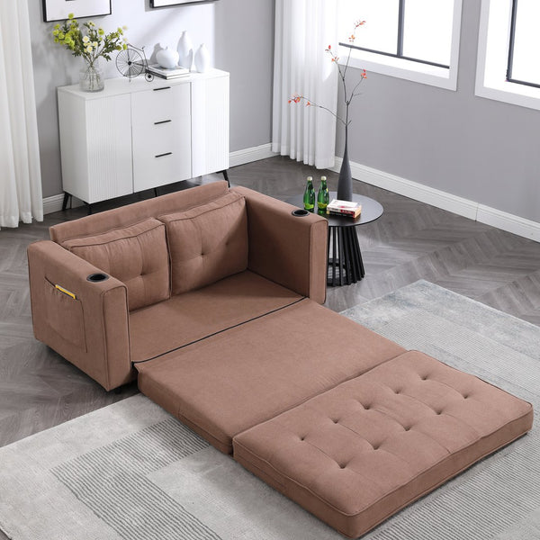 English Elm {VIDEO 3-in-1 Upholstered Futon Sofa Convertible Floor Sofa Bed with Tufted Pull-Out Sleeper, Brown W2325P163375