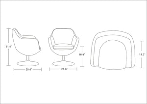 English Elm Caisson Upholstered Swivel Lounge Chair with Chrome Base, Faux Leather, Foam Padding, 360° Comfort Orange B365P397966