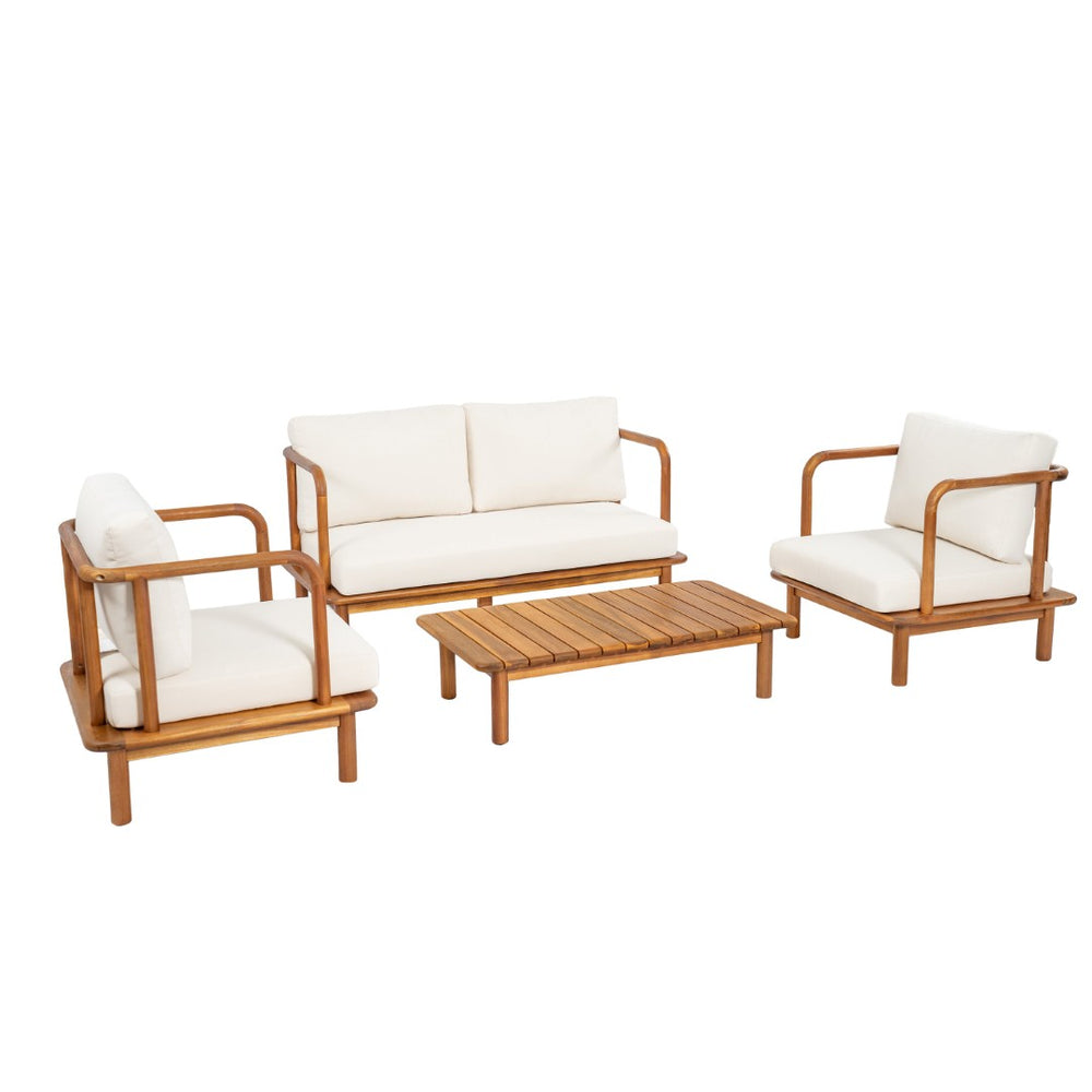 English Elm Canape Solid Acacia Wood Outdoor Conversation Set Sculptural Teak Finish Patio Seating N773OC00090T