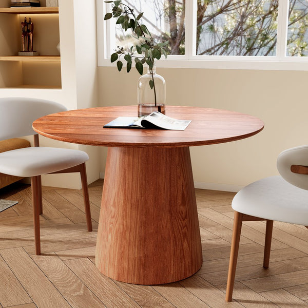 English Elm 43" Solid Wood Walnut Round Dining Table for 2-4 — Durable Rubberwood Base, Eco-Friendly Finish, Versatile Use T3833S00040