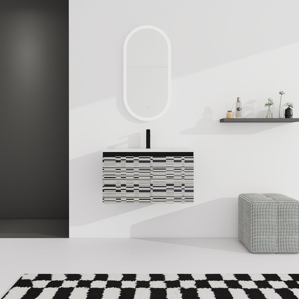 English Elm 30'' Floating Wall-Mounted Bathroom Vanity With Sleek Ceramic Sink & Soft-Close Cabinet Design W999S00210