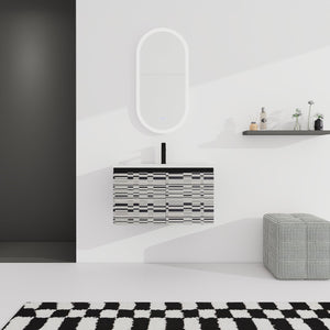 English Elm 30'' Floating Wall-Mounted Bathroom Vanity With Sleek Ceramic Sink & Soft-Close Cabinet Design W999S00210
