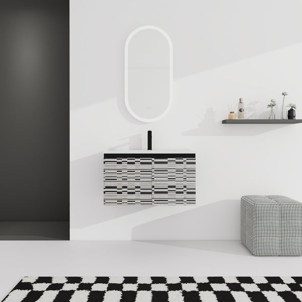 English Elm 30'' Floating Wall-Mounted Bathroom Vanity With Sleek Ceramic Sink & Soft-Close Cabinet Design W999S00210