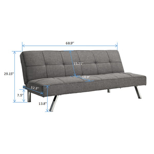 English Elm METAL Futon Sofa Bed Grey Fabric - Multifunctional Reclining Sofa, Space-Saving, 650LB Capacity W2297P284114