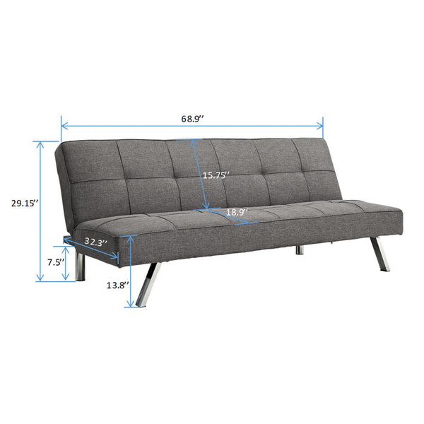 English Elm METAL Futon Sofa Bed Grey Fabric - Multifunctional Reclining Sofa, Space-Saving, 650LB Capacity W2297P284114