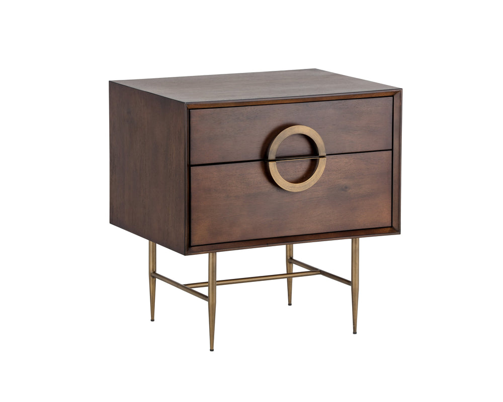Sunpan Emery Handcrafted Nightstand with Soft Closing Drawers - Unique Design for Modern Bedrooms Antique Brass / Dark Mango