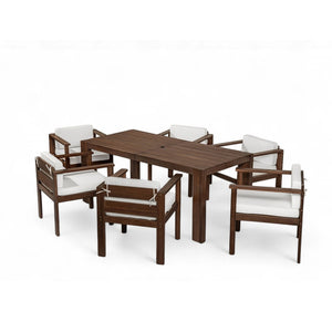 English Elm Trexm Acacia Wood Outdoor Dining Set Seats Six with Washable Cushions Umbrella Ready Beige,Mocha TM000022AAP
