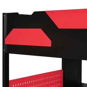 English Elm Full Size Loft Bed with Rgb Lighting Usb Charging Desk Wardrobe and Storage Shelves Red LT000387AAJ