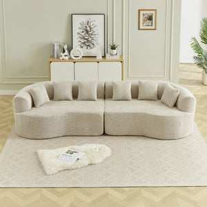English Elm Curved Chenille Sectional Sofa Deep Seat Cloud Cushions Four Seater Modern Living Room Light Khaki W3505P456566