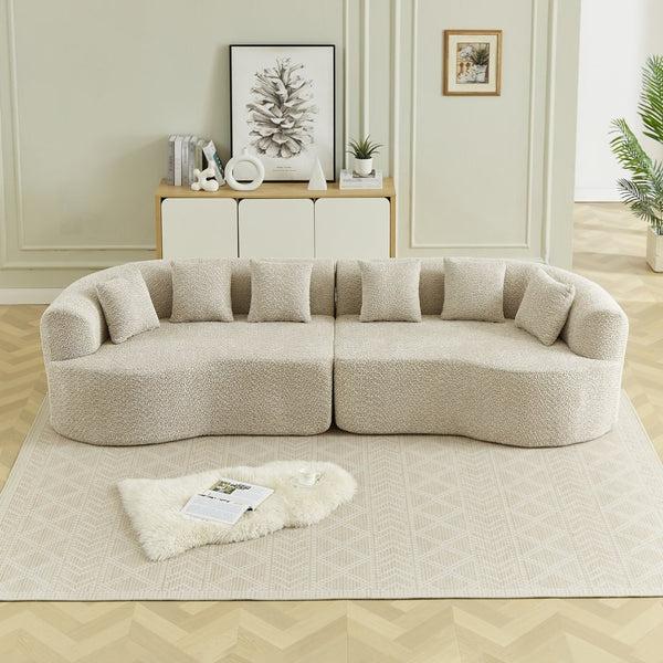 English Elm Curved Chenille Sectional Sofa Deep Seat Cloud Cushions Four Seater Modern Living Room Light Khaki W3505P456566