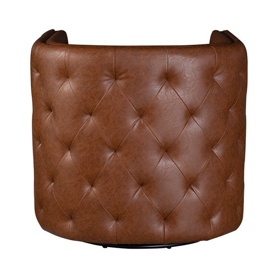English Elm Capstone Tufted Barrel Swivel Chair with Brown Faux Leather, Bronze Nailhead Accents & Foam Comfort B035118605
