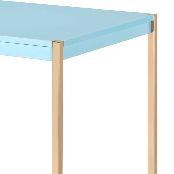 English Elm Midriaks Modern Baby Blue Finish Writing Desk with USB Port, 40"L Sleek Metal Base, Durable Top Gold,Light Blue 48 L x 24 W x 5 H B2726P265742