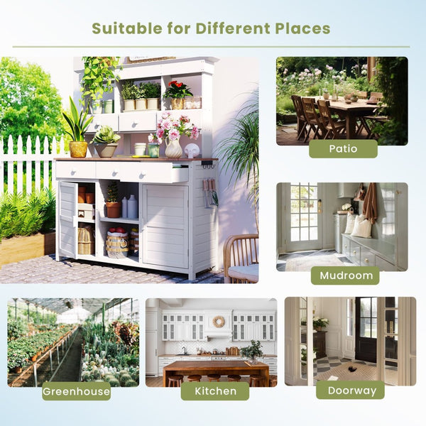 English Elm Topmax 65.7'' Tall Potting Bench With Hutch, Ergonomic Workstation & Ample Storage N717P229024K-GIGA